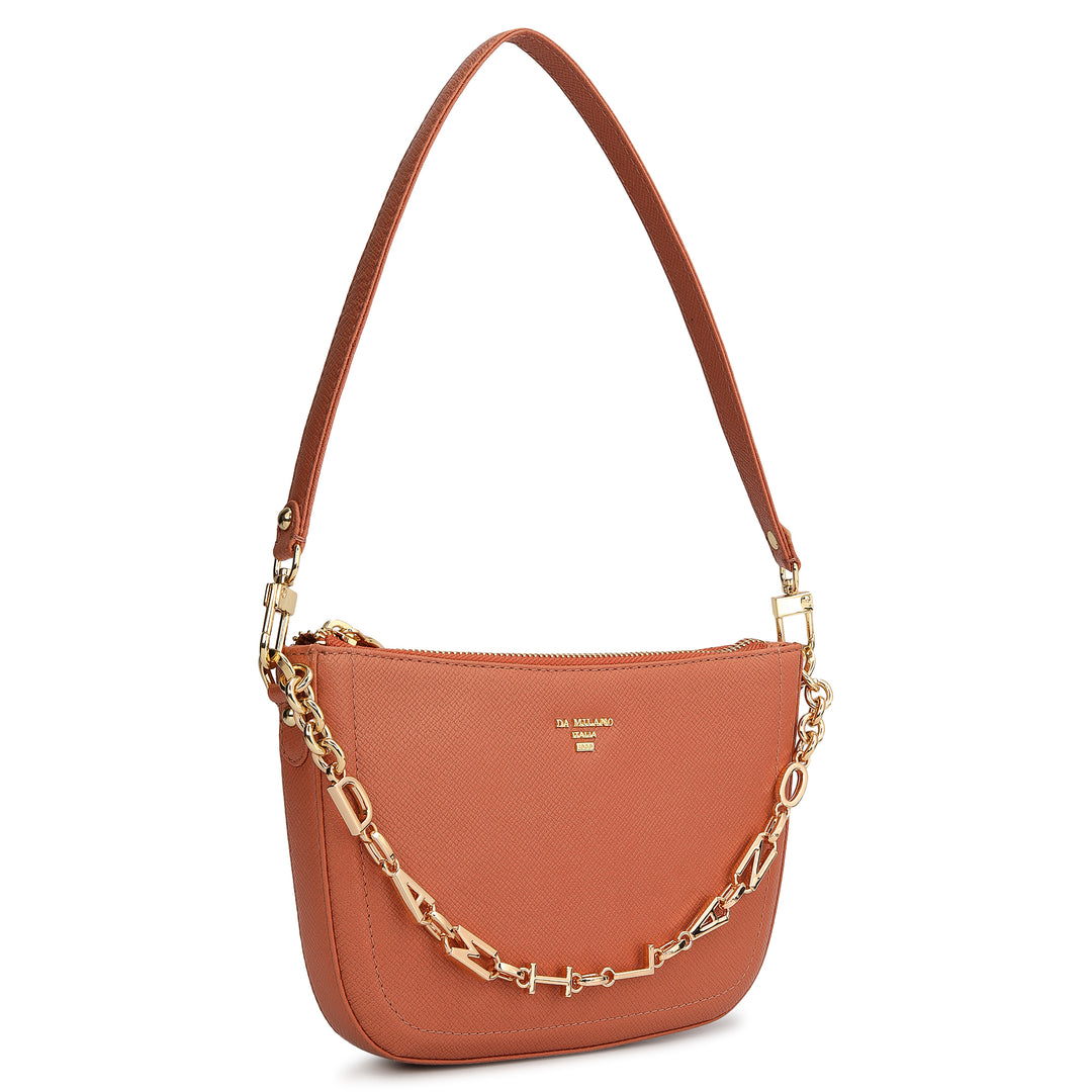 Small Franzy Leather Baguette - Terracotta