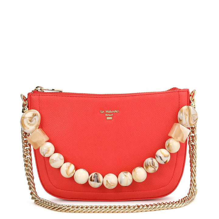 Small Franzy Leather Baguette - Corallo