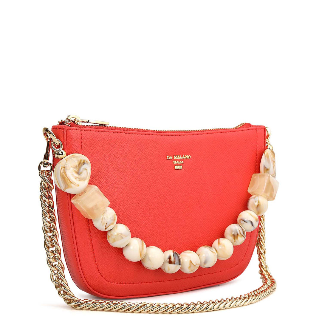 Small Franzy Leather Baguette - Corallo
