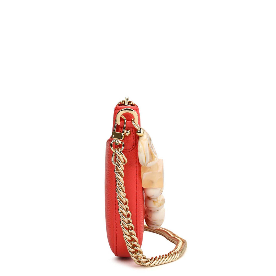 Small Franzy Leather Baguette - Corallo