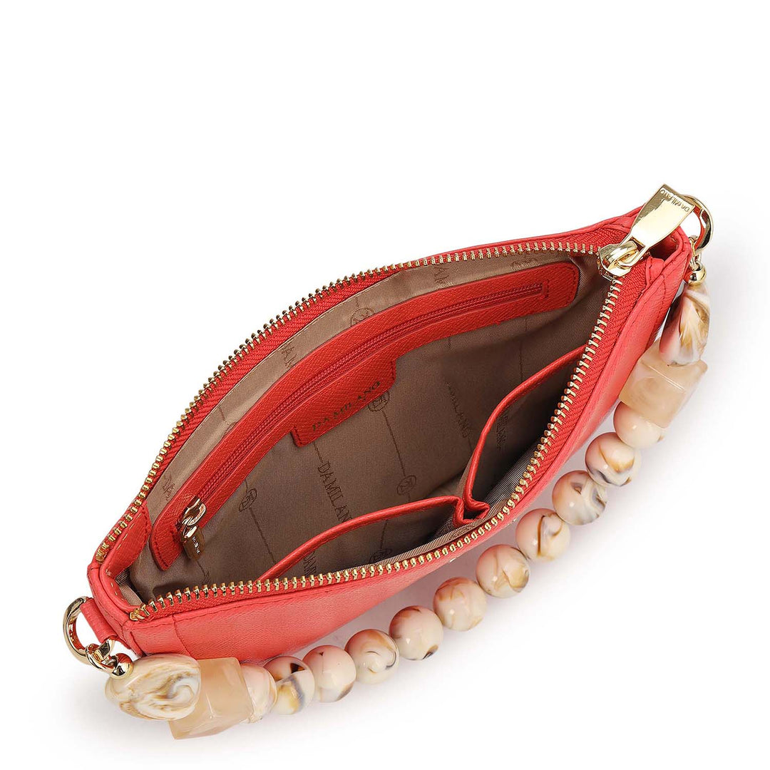 Small Franzy Leather Baguette - Corallo