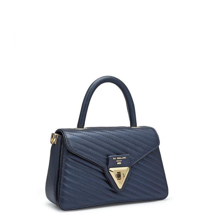 Small Quilting Leather Satchel - Mid Night Blue