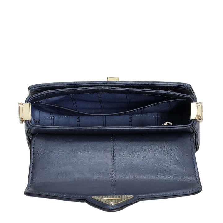 Small Quilting Leather Satchel - Mid Night Blue