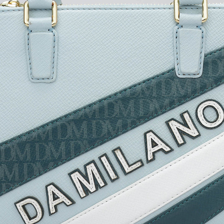 Small Franzy Monogram Leather Satchel - Cloud Blue
