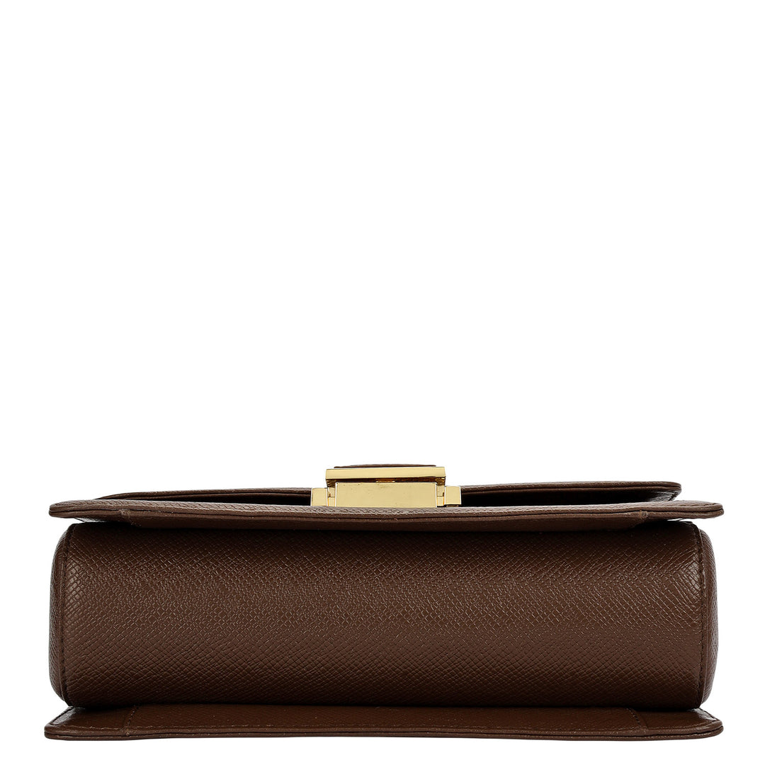 Small Croco Franzy Leather Shoulder Bag - Walnut