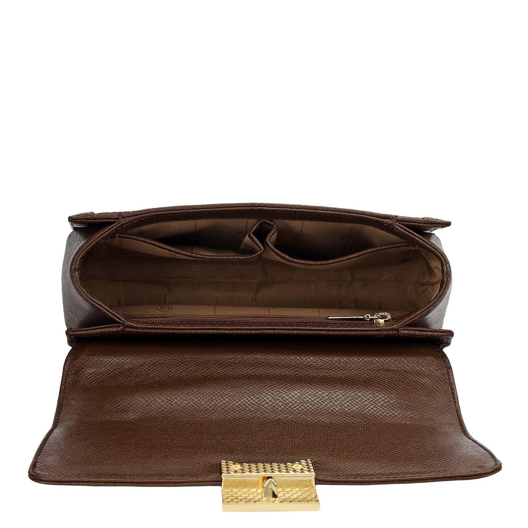 Small Croco Franzy Leather Shoulder Bag - Walnut