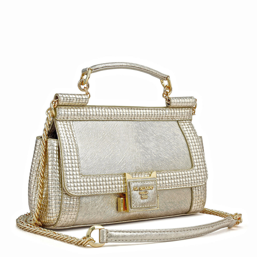 Small Metallic  Leather Satchel - Gold