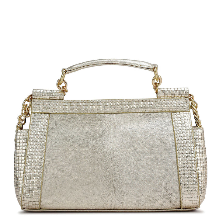 Small Metallic  Leather Satchel - Gold