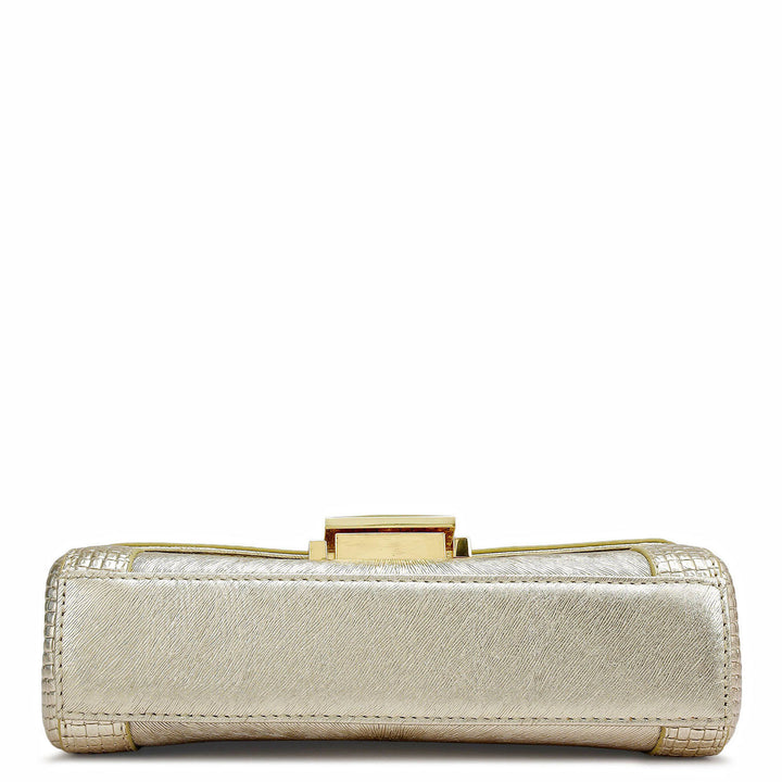 Small Metallic  Leather Satchel - Gold