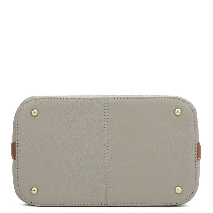 Small Monogram Leather Satchel - Stone Grey