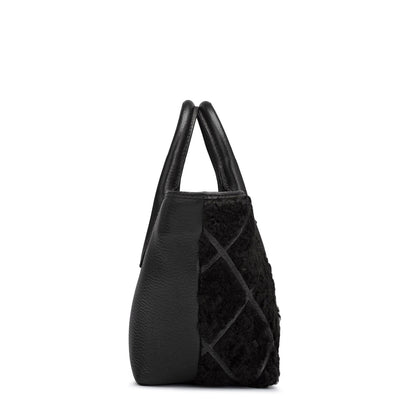 Small Fur Wax Leather Satchel - Black