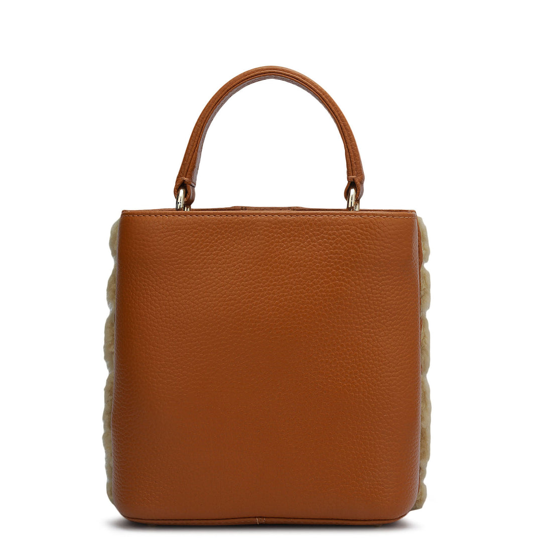 Small Fur Wax Leather Satchel - Orange