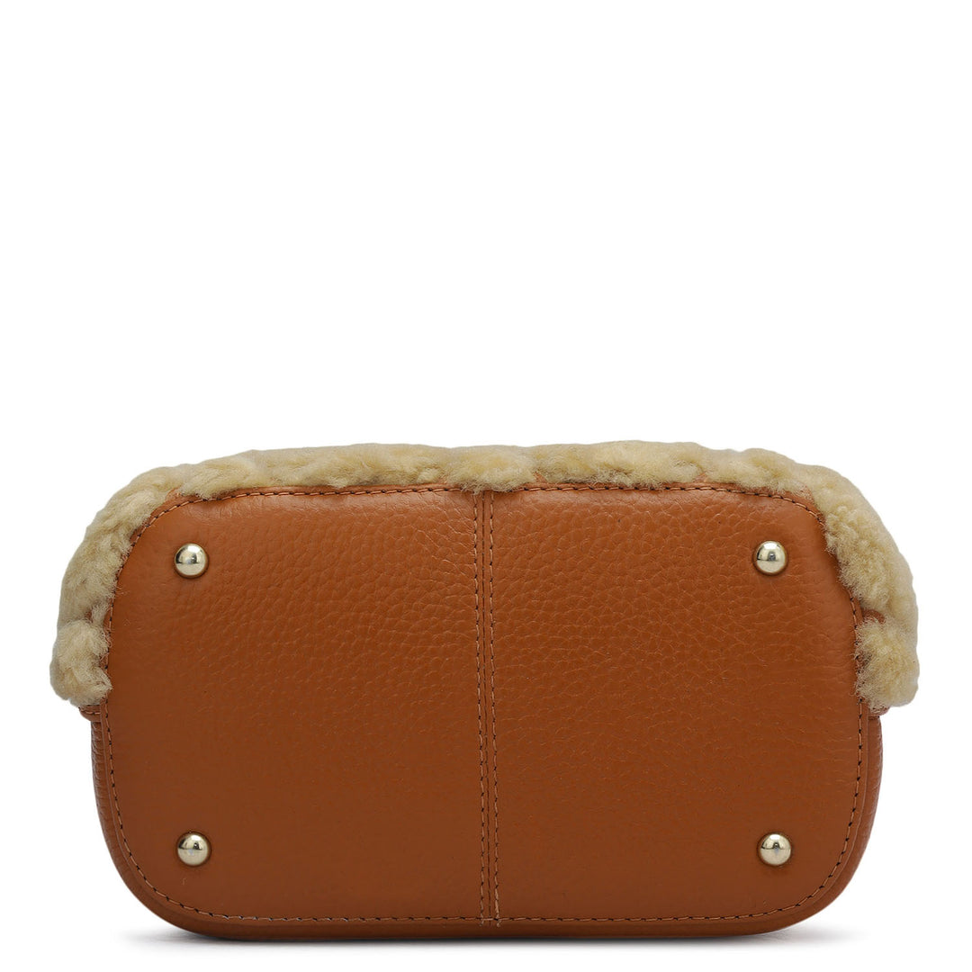 Small Fur Wax Leather Satchel - Orange