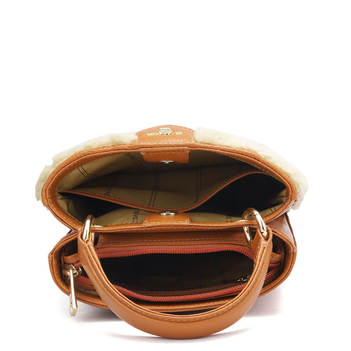 Small Fur Wax Leather Satchel - Orange
