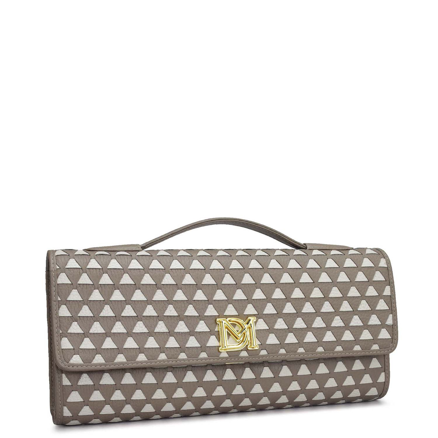 Small Mat Wax Leather Clutch - Greyish Taupe