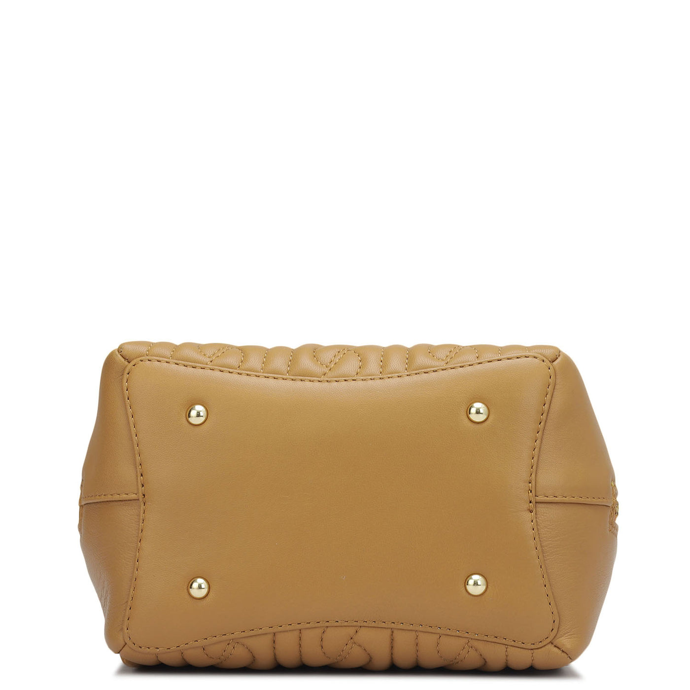 Small Quilting Plain Leather Satchel - Cognac