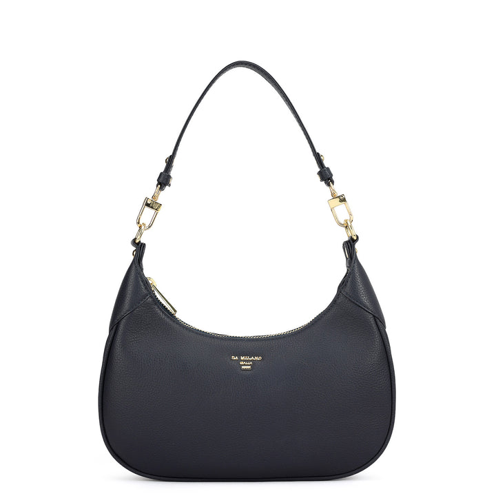 Small Wax Leather Baguette - Navy