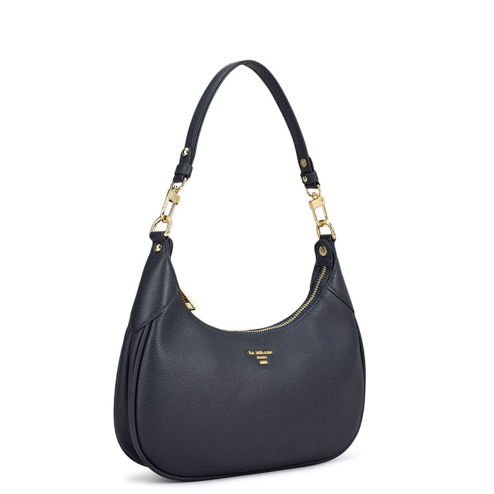 Small Wax Leather Baguette - Navy