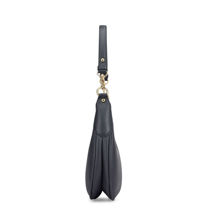 Small Wax Leather Baguette - Navy