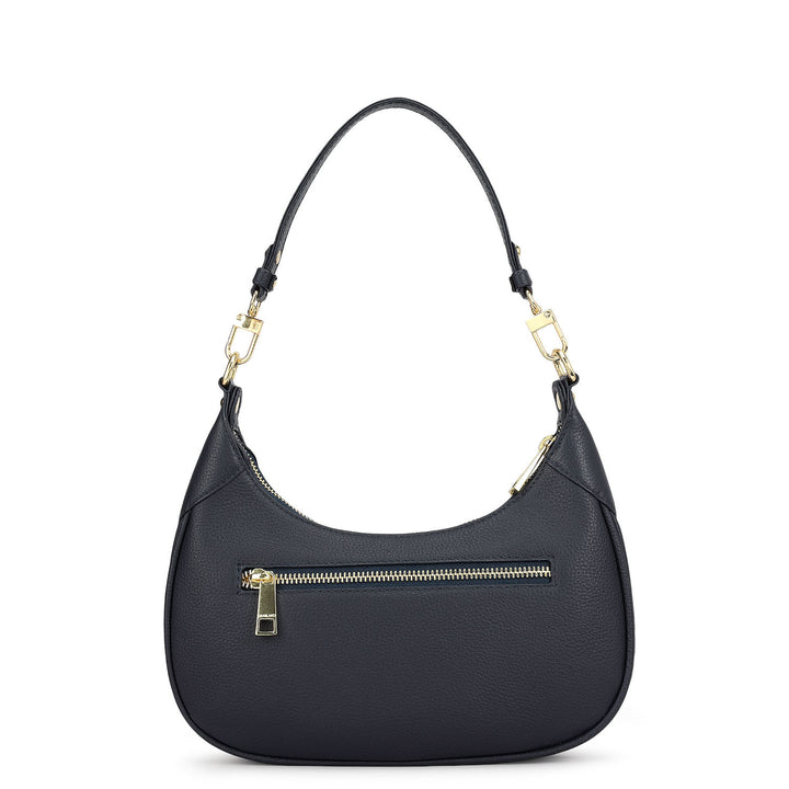Small Wax Leather Baguette - Navy