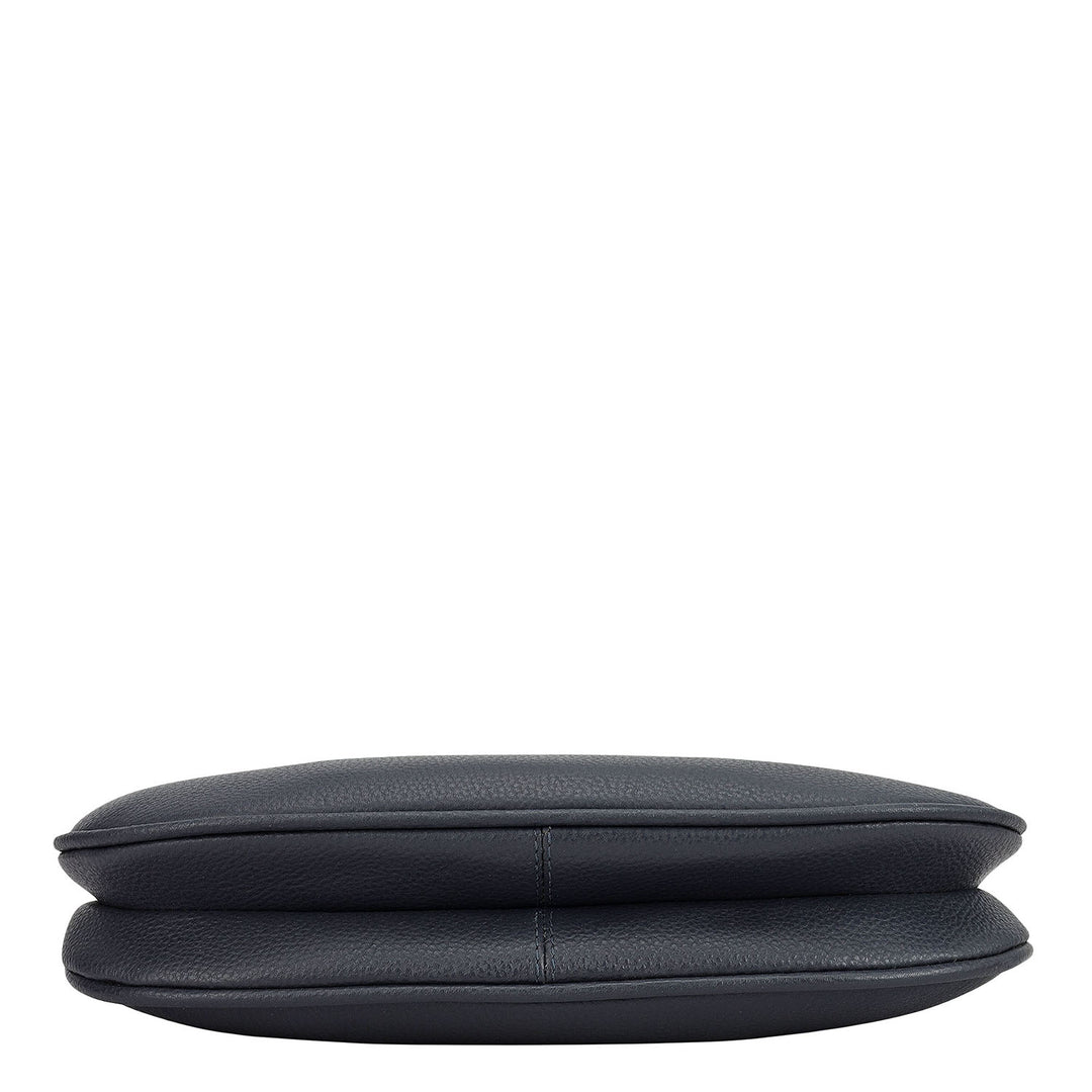 Small Wax Leather Baguette - Navy