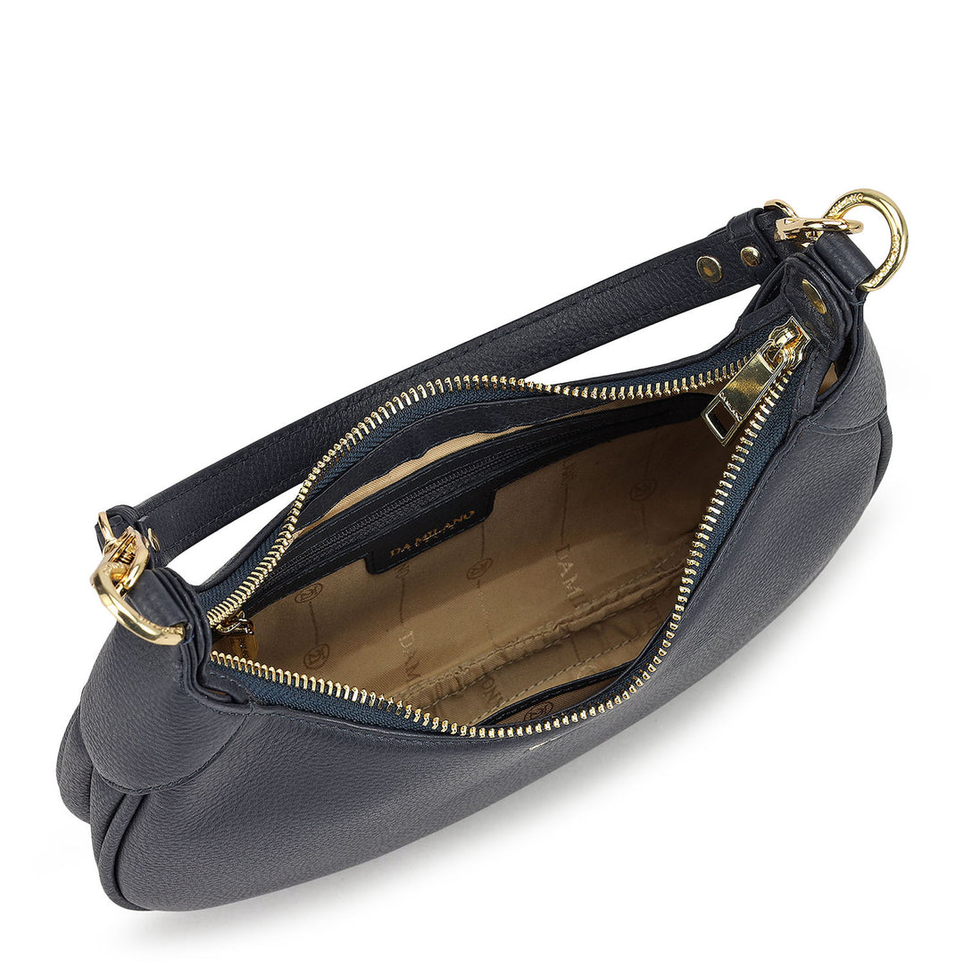 Small Wax Leather Baguette - Navy