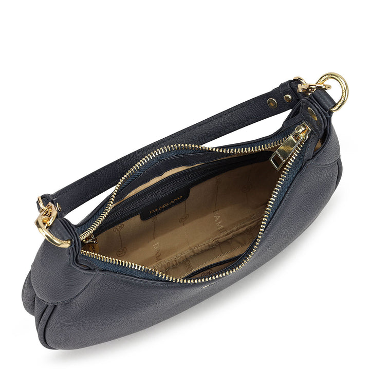 Small Wax Leather Baguette - Navy