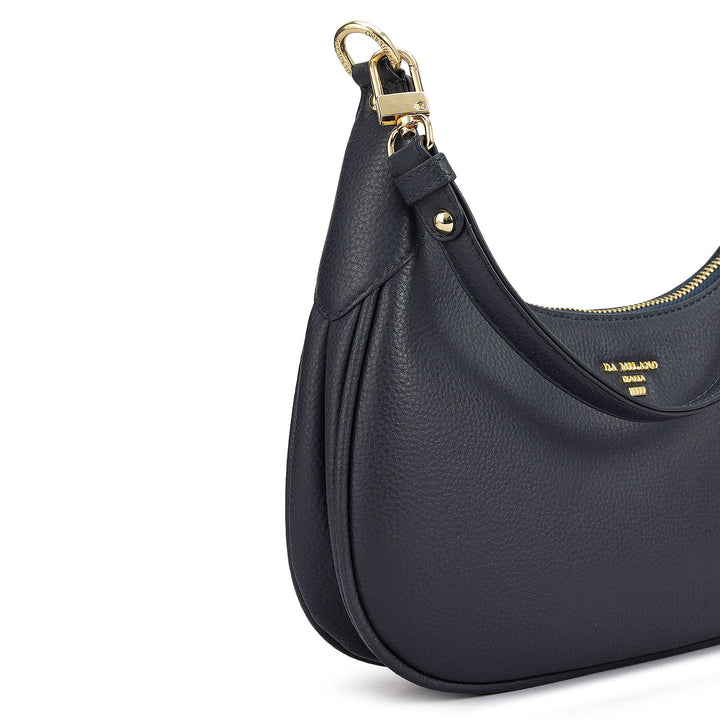 Small Wax Leather Baguette - Navy