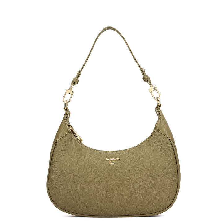 Small Wax Leather Baguette - Olive