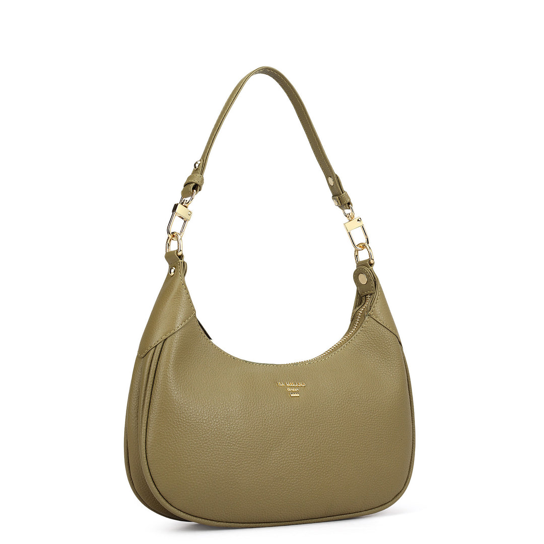 Small Wax Leather Baguette - Olive