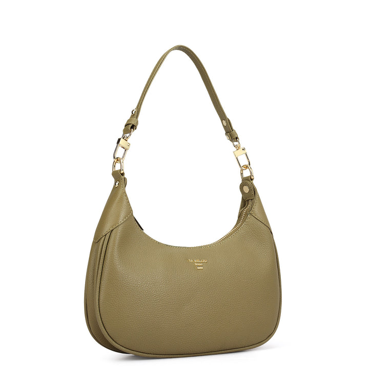 Small Wax Leather Baguette - Olive