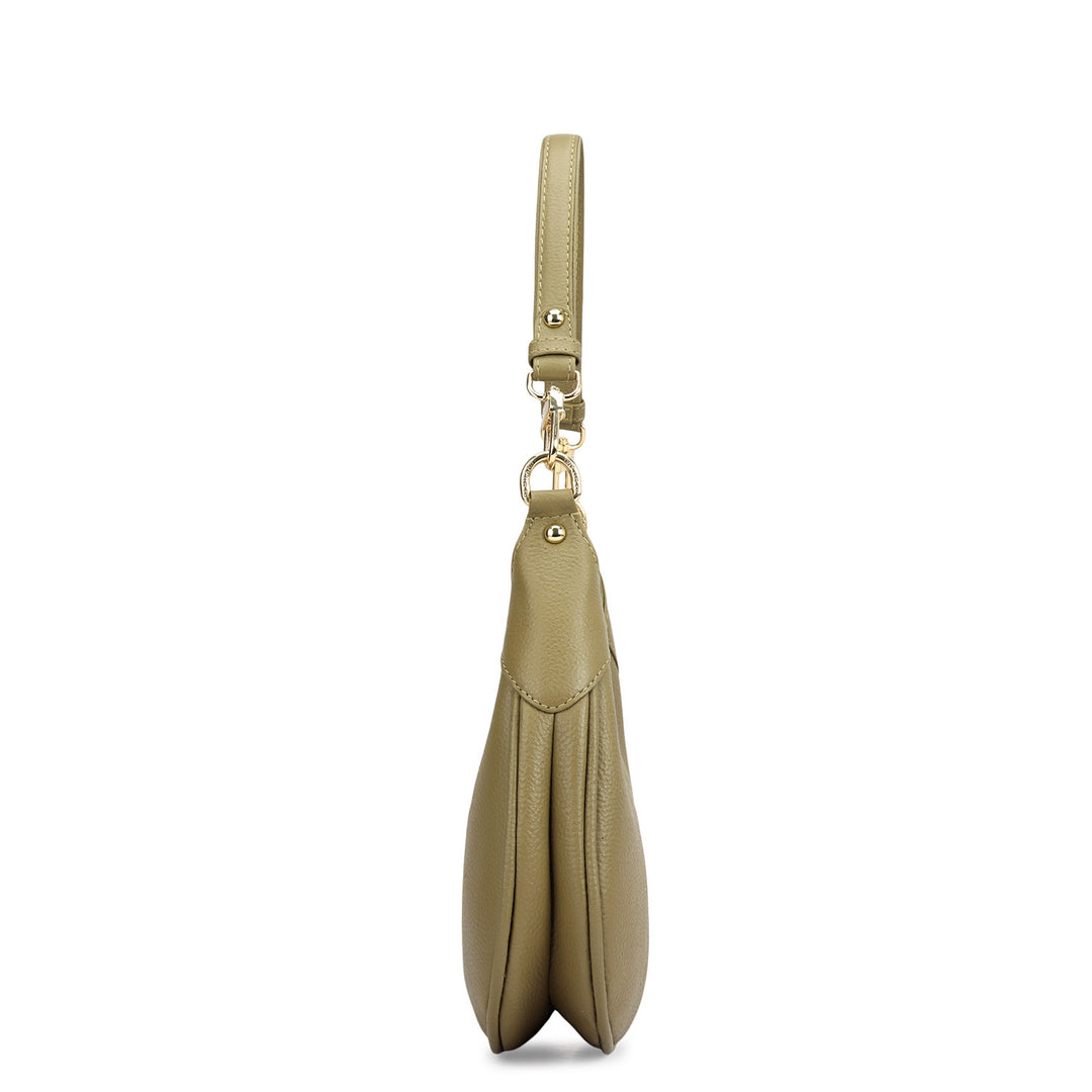 Small Wax Leather Baguette - Olive