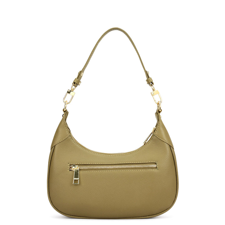 Small Wax Leather Baguette - Olive