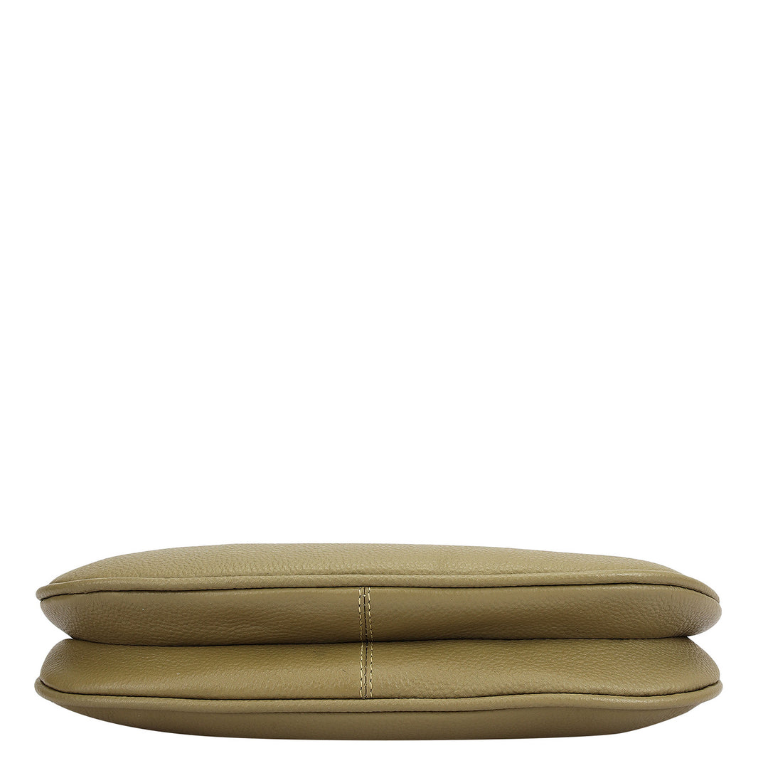 Small Wax Leather Baguette - Olive