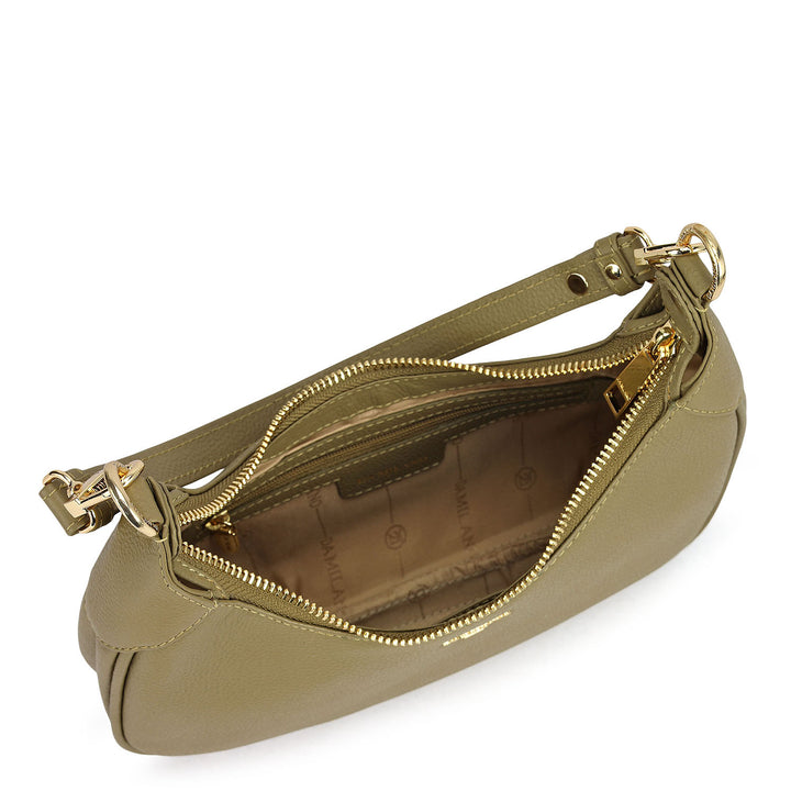 Small Wax Leather Baguette - Olive