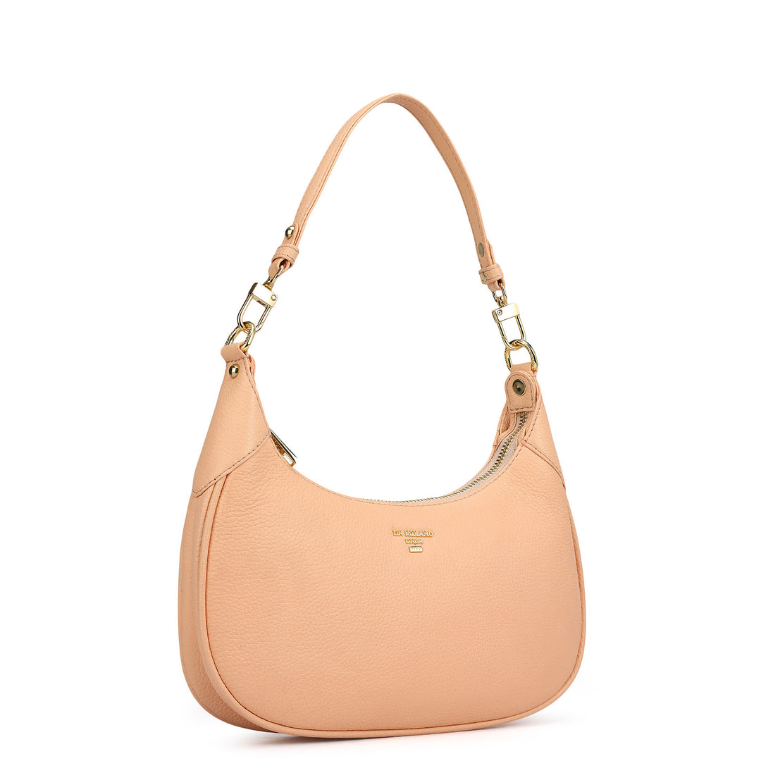 Small Wax Leather Baguette - Peach