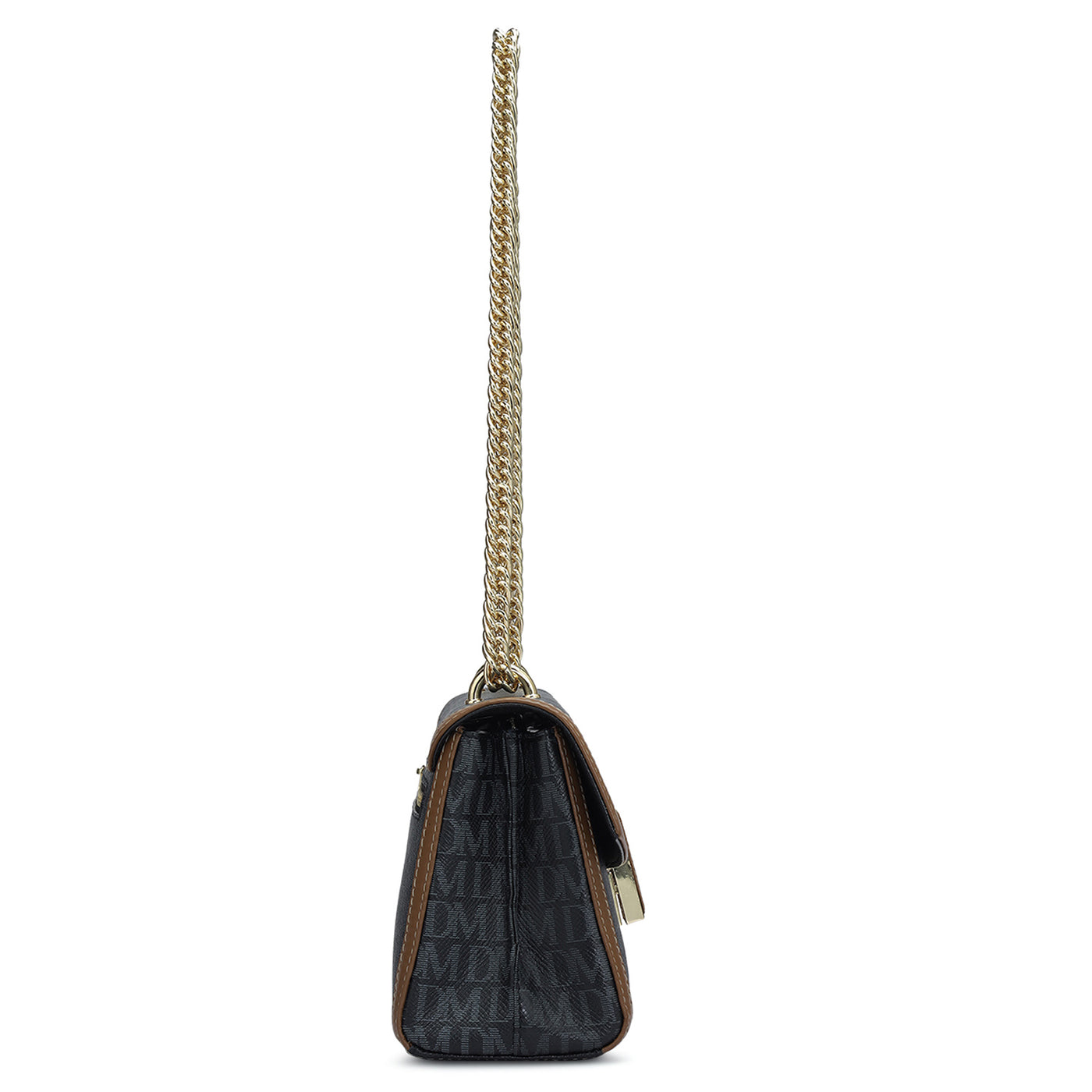 Small Monogram Leather Shoulder Bag - Black