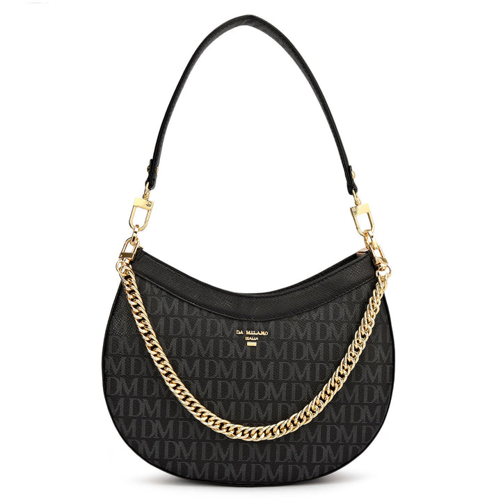 Small Monogram Franzy Leather Baguette - Black