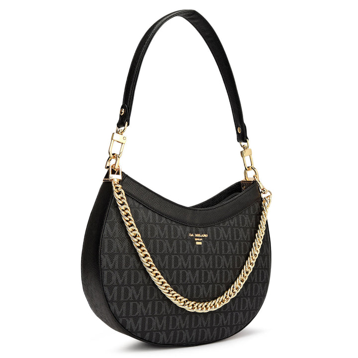 Small Monogram Franzy Leather Baguette - Black