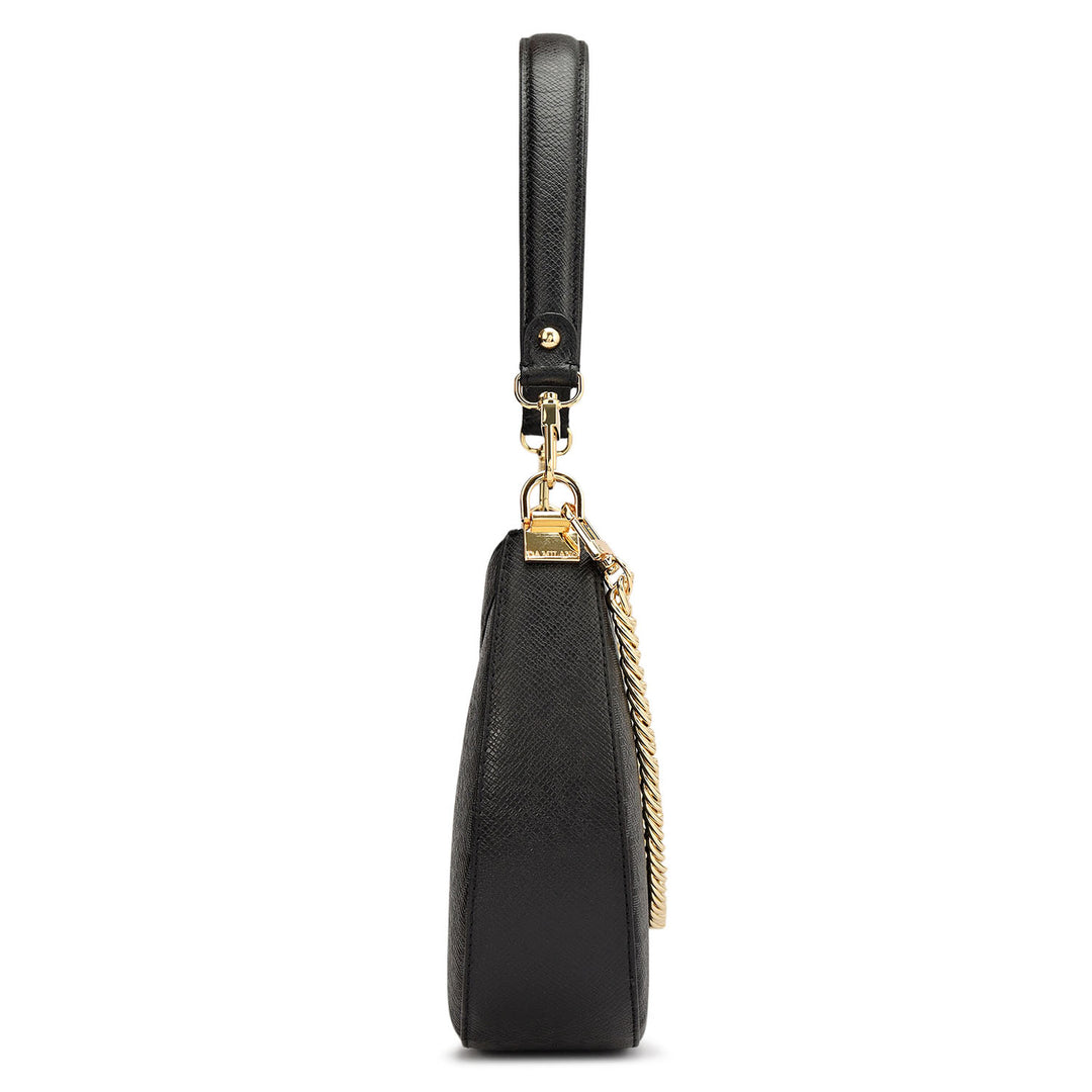 Small Monogram Franzy Leather Baguette - Black