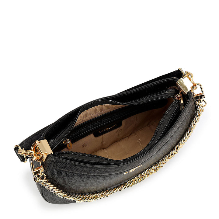 Small Monogram Franzy Leather Baguette - Black