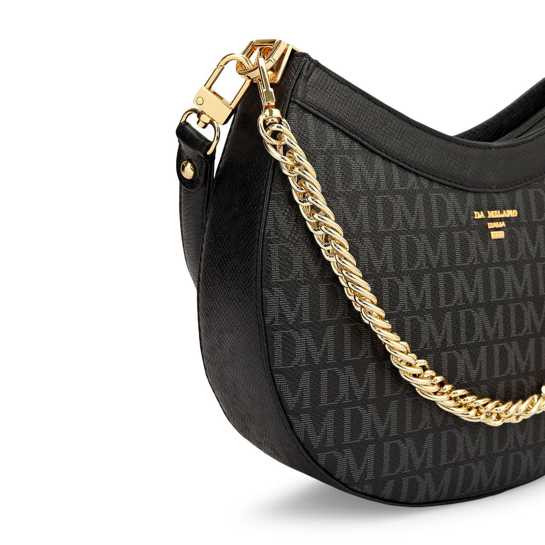 Small Monogram Franzy Leather Baguette - Black