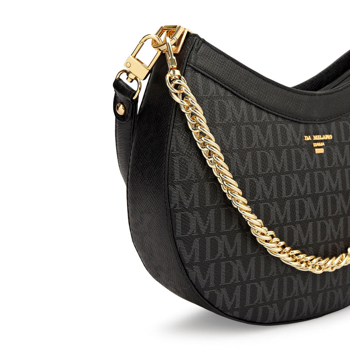 Small Monogram Franzy Leather Baguette - Black
