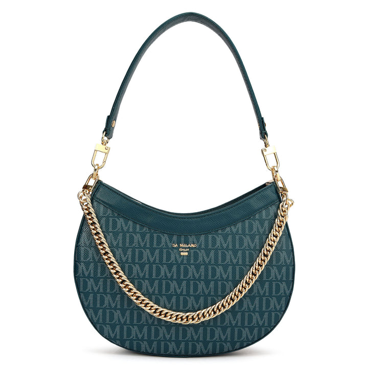 Small Monogram Franzy Leather Baguette - Teal