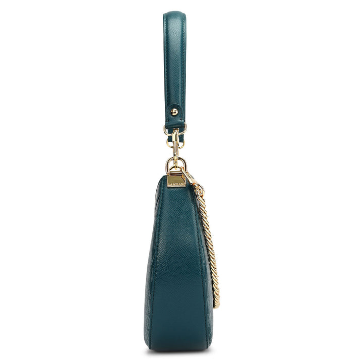 Small Monogram Franzy Leather Baguette - Teal