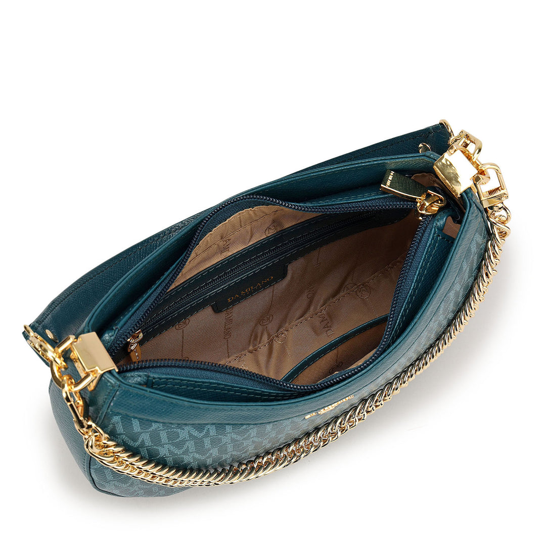 Small Monogram Franzy Leather Baguette - Teal