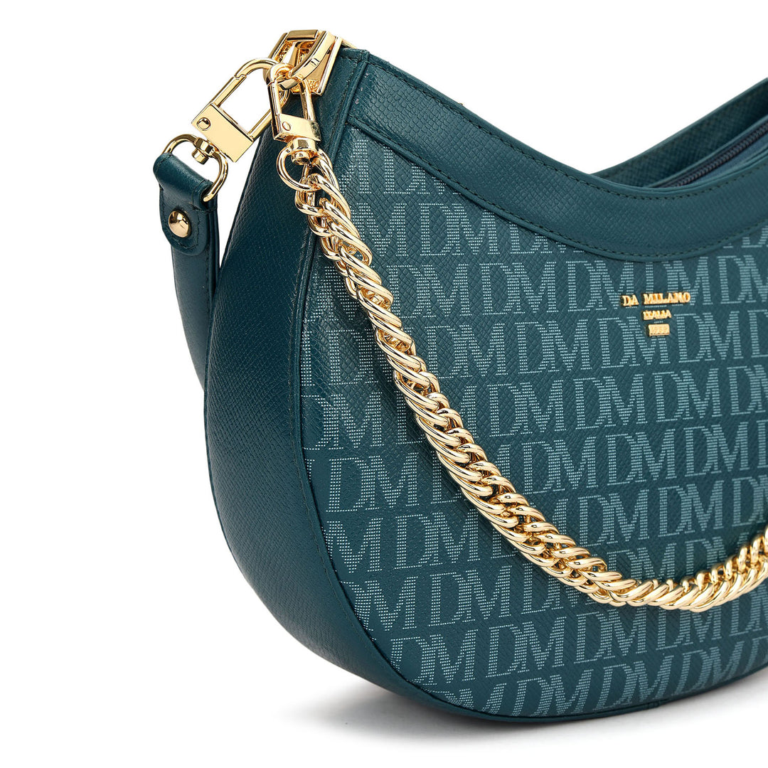 Small Monogram Franzy Leather Baguette - Teal