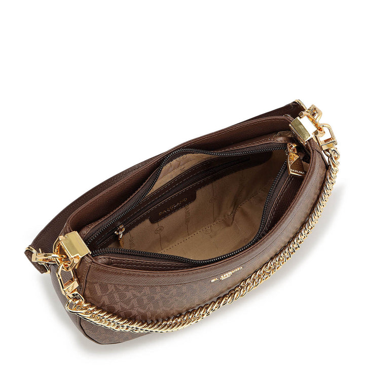Small Monogram Franzy Leather Baguette - Walnut
