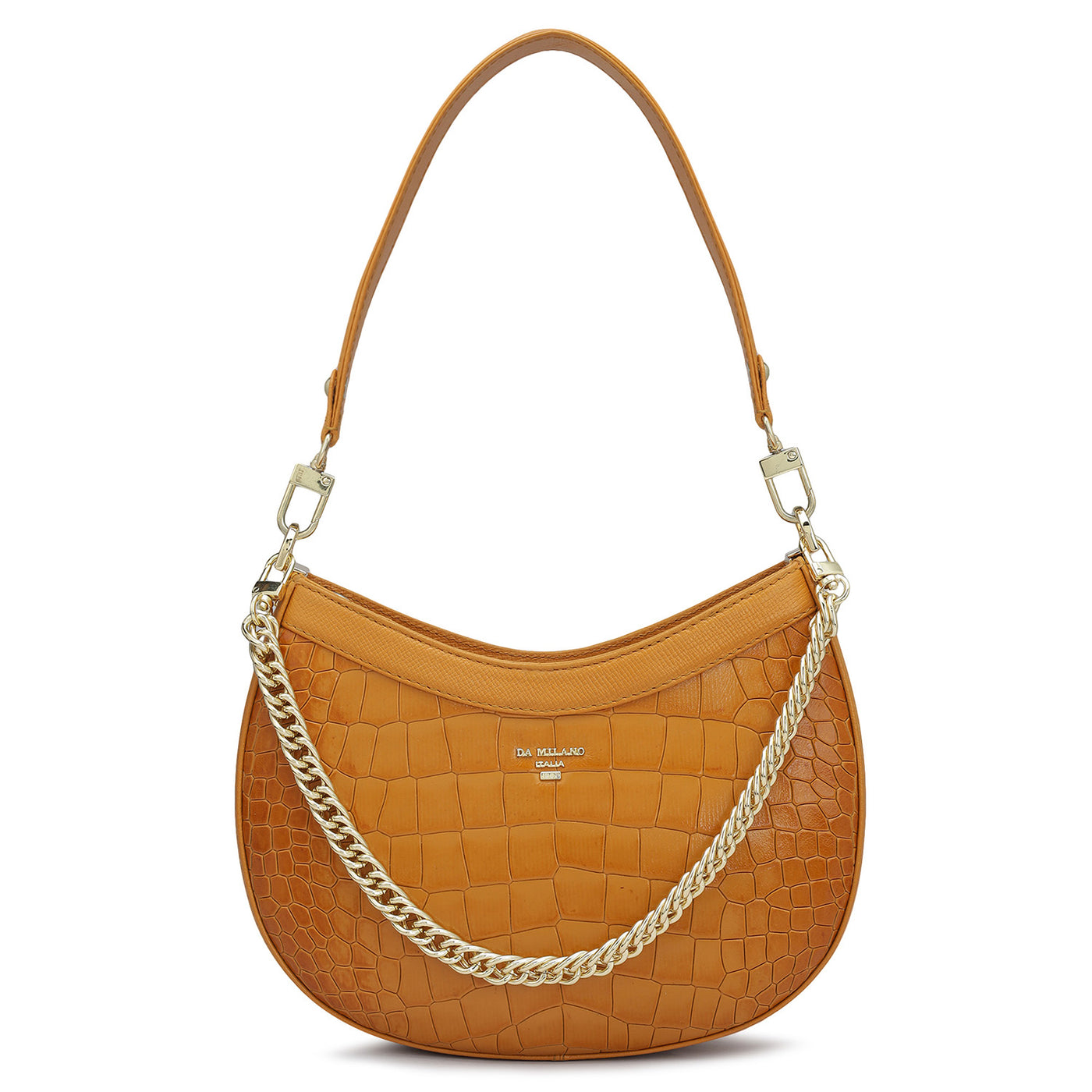 Small Croco Leather Baguette - Flame