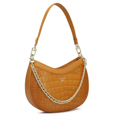 Small Croco Leather Baguette - Flame
